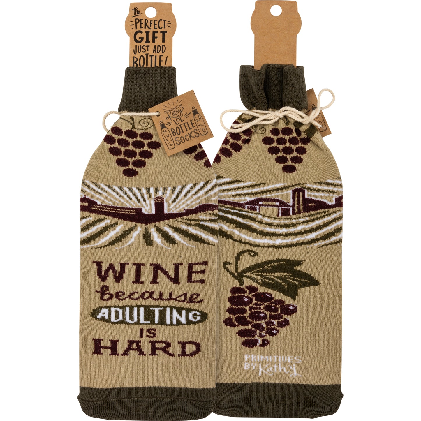 Primitives Bottle Sock - Wine Because Adulting Is Hard