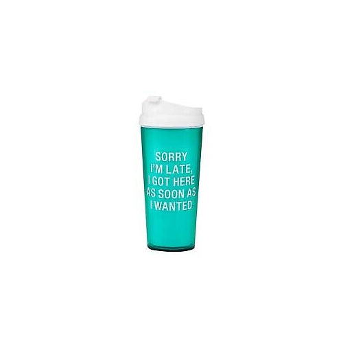 About Face Designs Sorry I'm Late Travel Mug