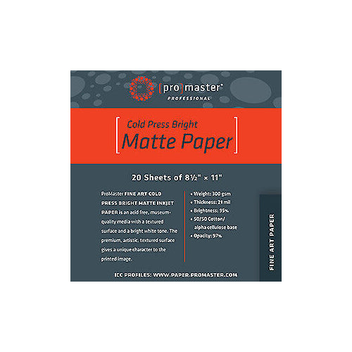 Promaster Fine Art Cold Press Bright Matte Paper 13"x19"-20 Sheets