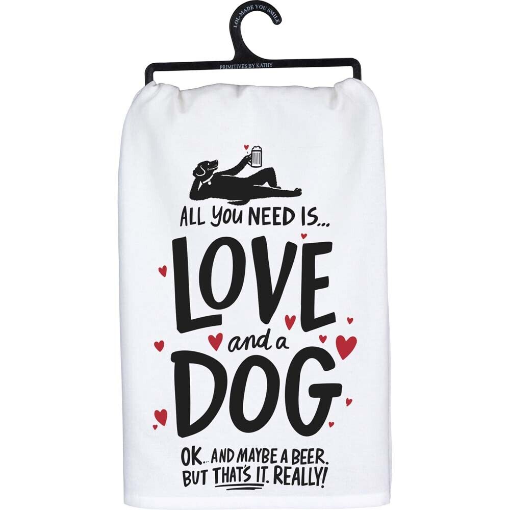 Primitives Dish Towel - Dog & A Beer