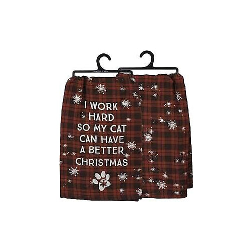 Primitives Kitchen Towel - Work Hard So Cat Better Christmas