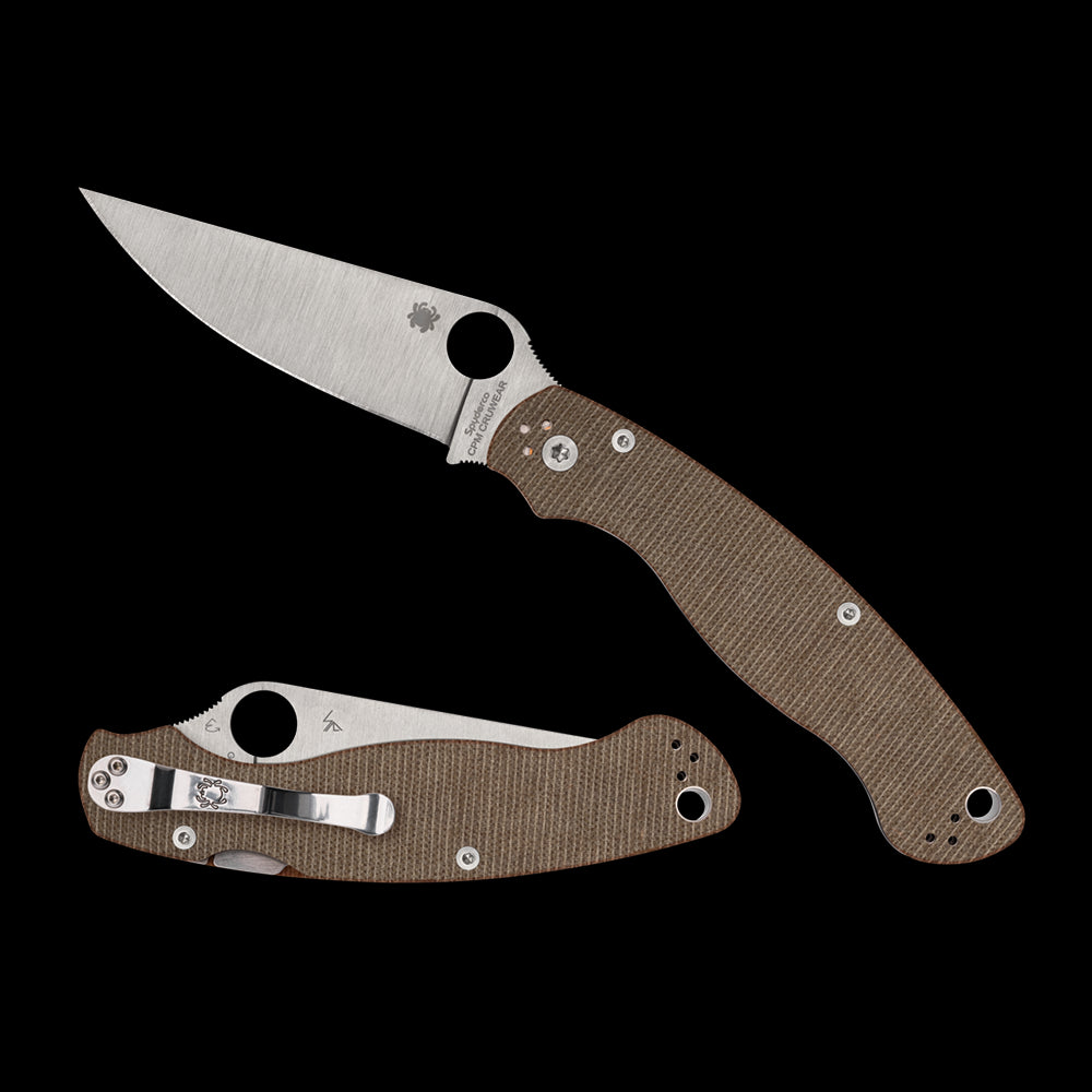 Spyderco Military 2 Brown Canvas Micarta, Satin CruWear - C36MPCW2