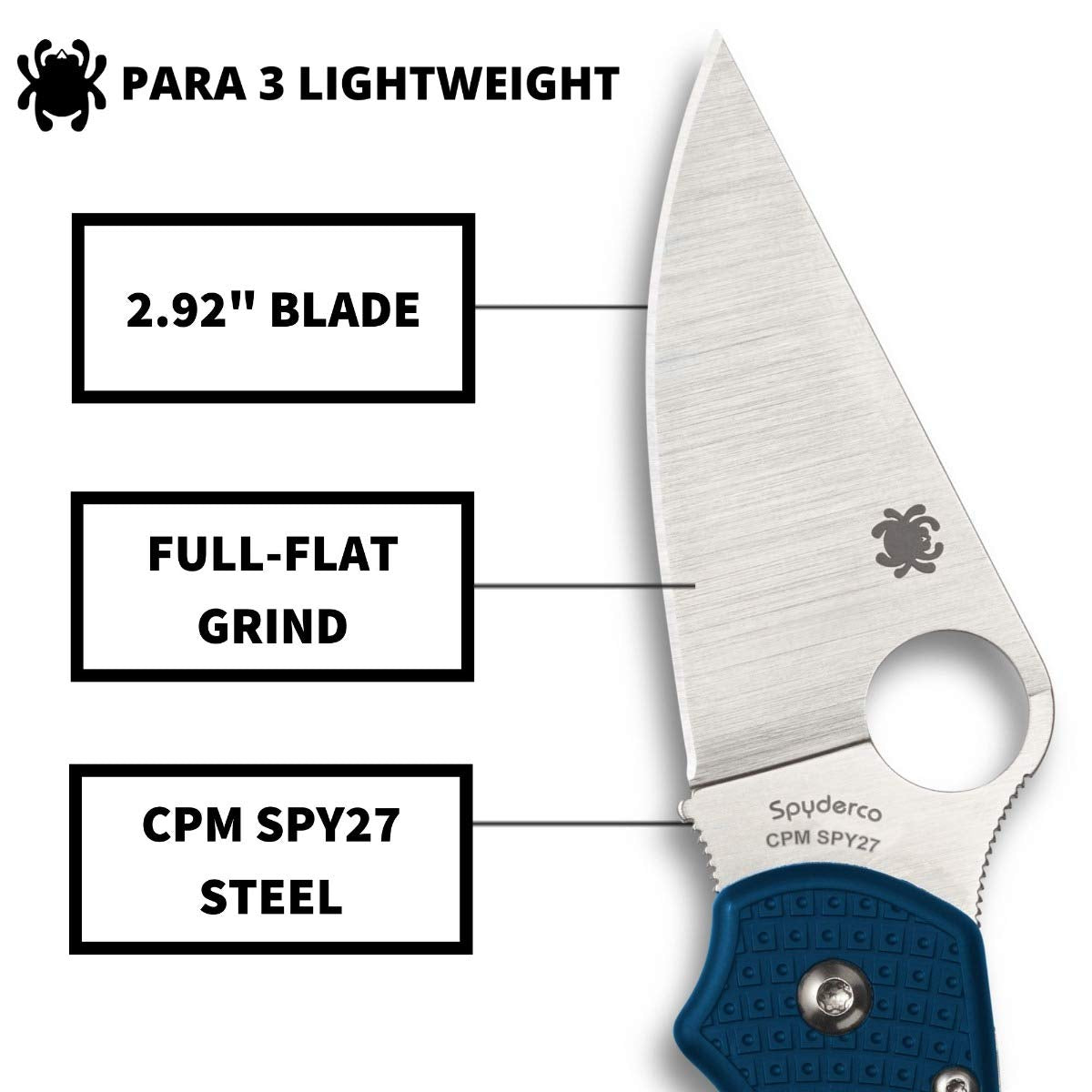 Spyderco Para 3 Lightweight Cobalt Blue FRN, Satin SPY27 - C223PCBL