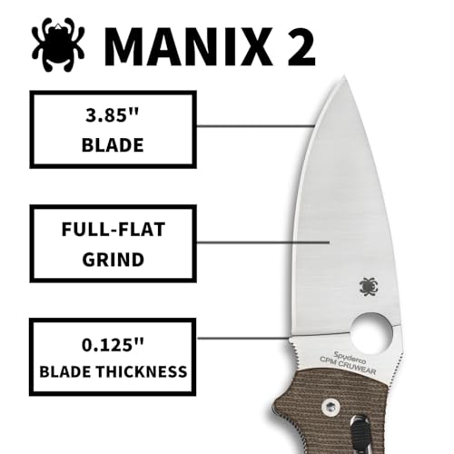 Spyderco Manix 2 XL, Brown Canvas Micarta / Satin CPM CRU-WEAR - C95MPCW2