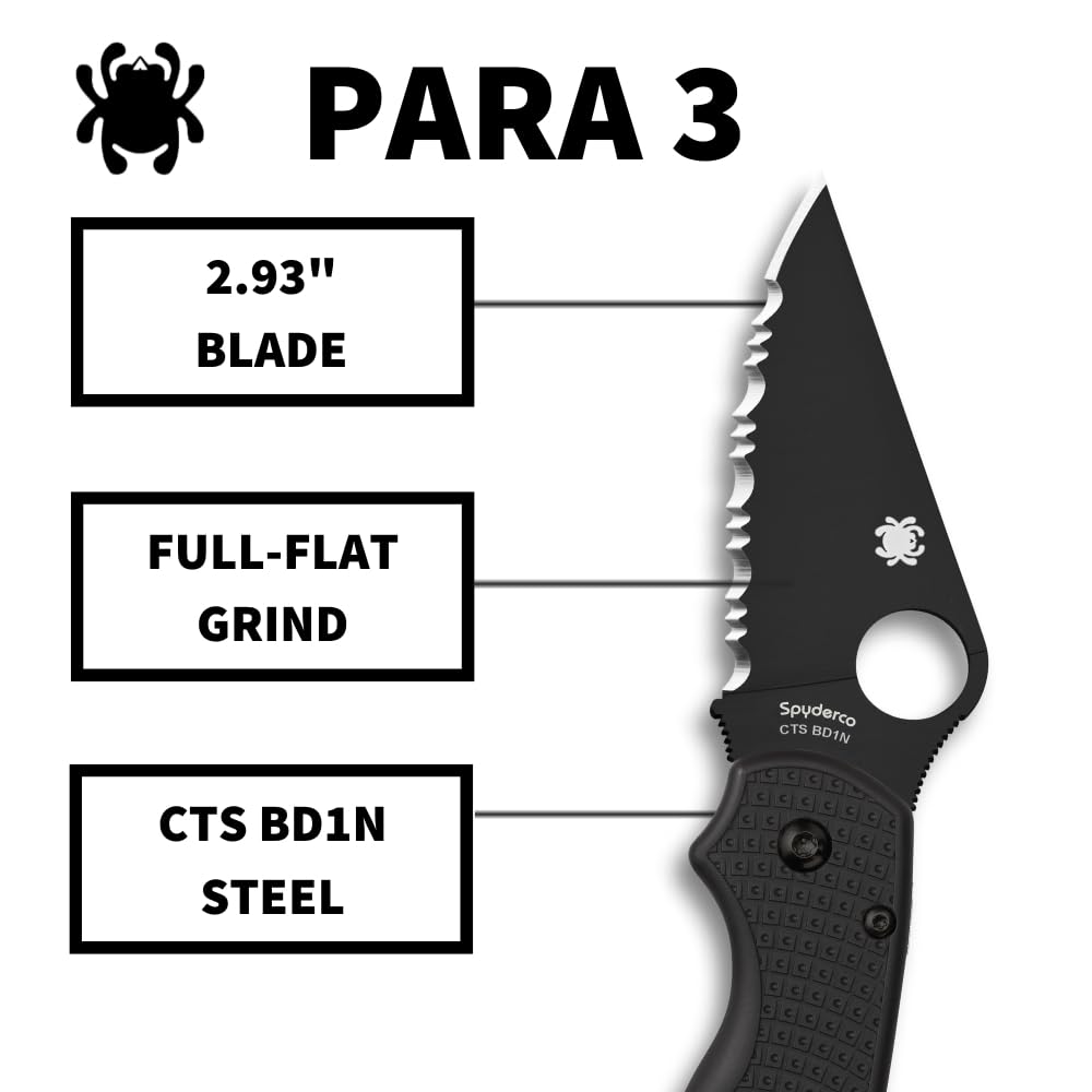Spyderco Para 3 Lightweight SpyderEdge Black, DLC BD1N - C223SBBK