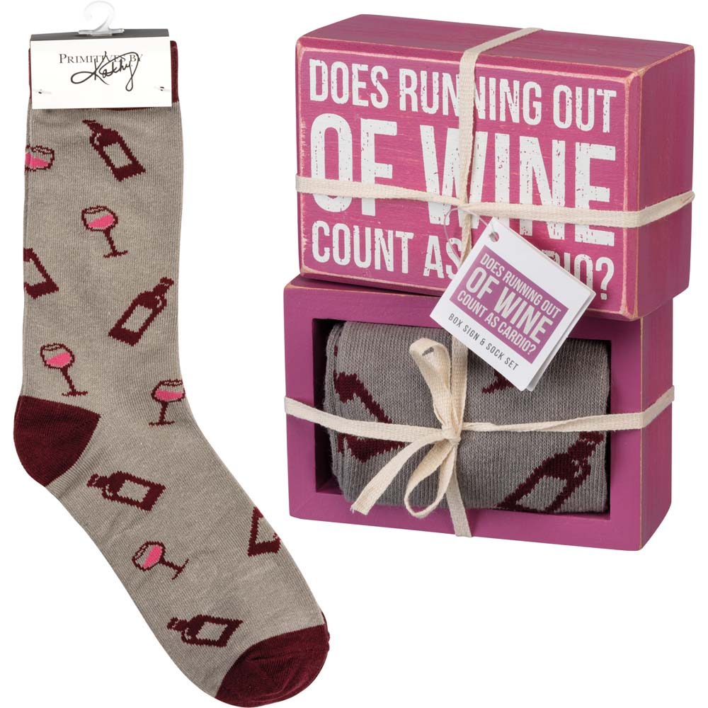 Primitives Box Sign & Sock Set - Running Out Of Wine