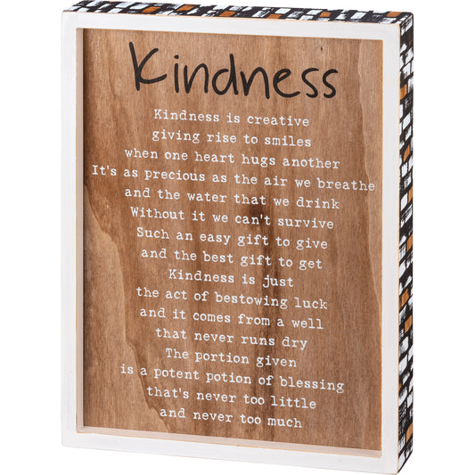 Primitives Inset Box Sign - Kindness Never Too Much