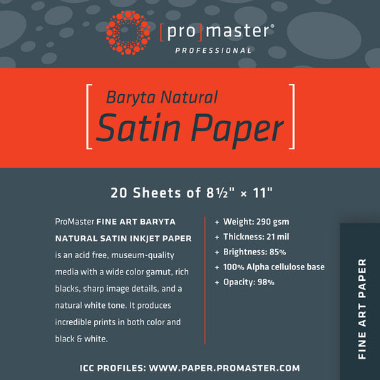 Promaster Fine Art Baryta Natural Satin Paper 13"x19"-20 Sheets