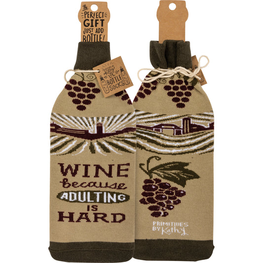 Primitives Bottle Sock - Wine Because Adulting Is Hard