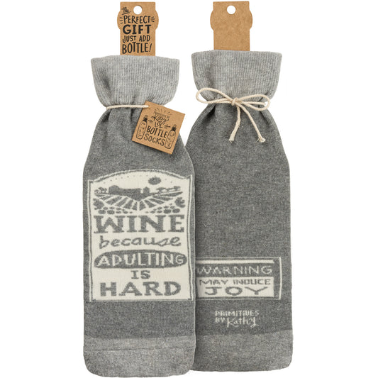 Primitives Bottle Sock - Wine Because Adulting Is Hard