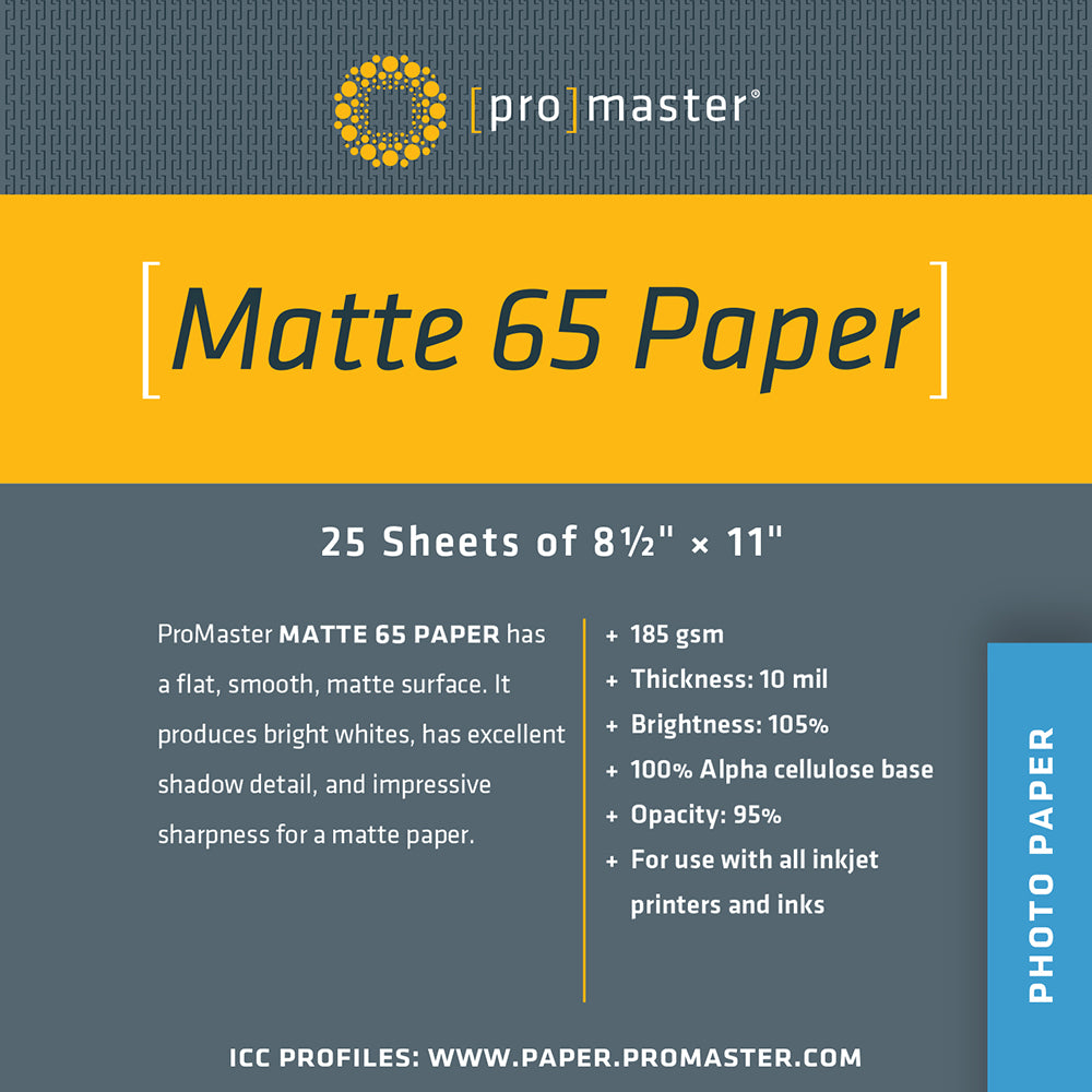 Promaster Matte 65 Paper 8.5"x11" - 25 Sheets