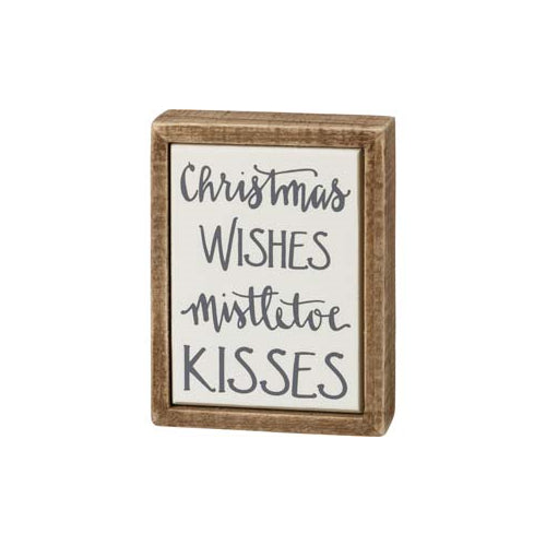Primitives Box Sign Mini - Christmas Wishes Mistletoe Kisses