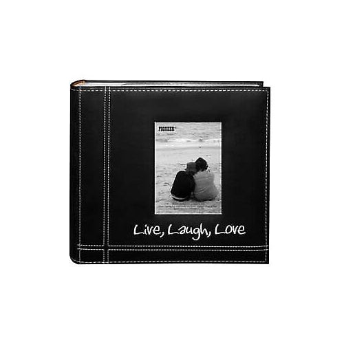 Pioneer Embroidered Live, Laugh, Love Black Sewn Leatherette Frame Cover Album for 4x6 Prints