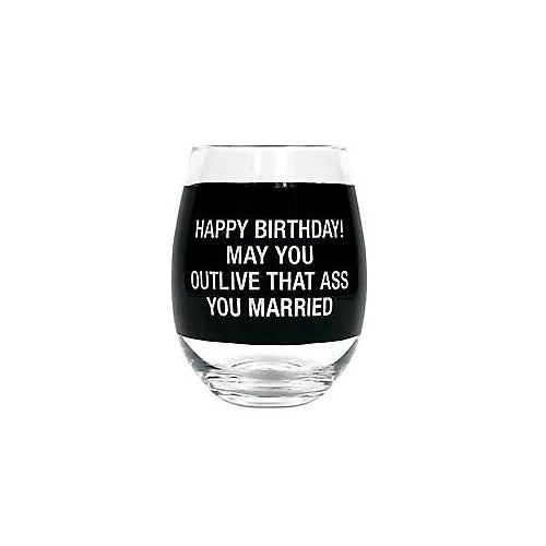 About Face Designs Wine Glass- Happy Birthday