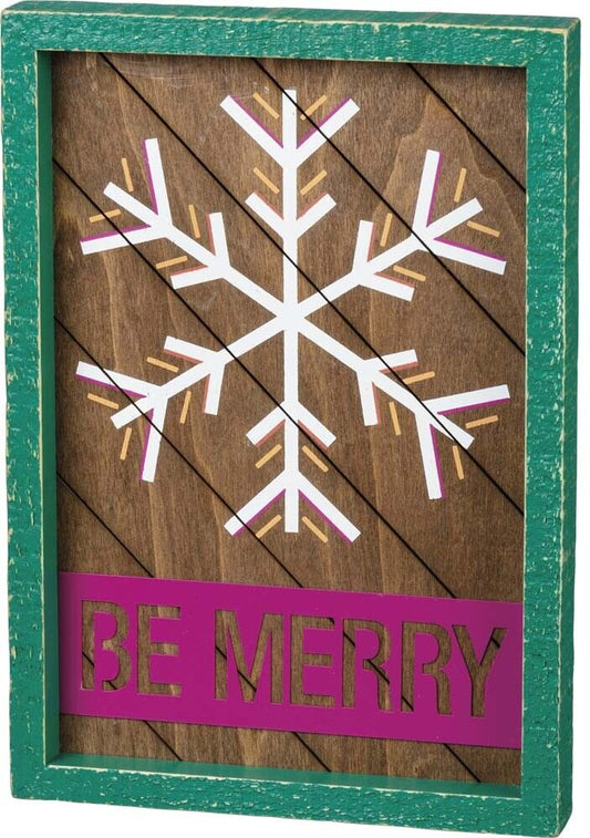 Primitives Inset Slat Box Sign - Be Merry