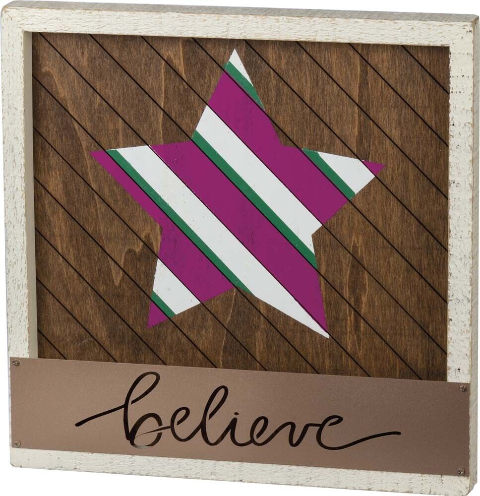 Primitives Inset Slat Box Sign - Believe 10x12