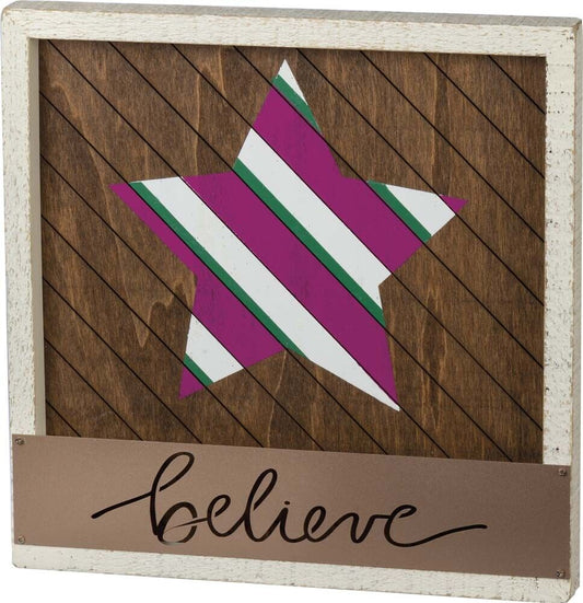 Primitives Inset Slat Box Sign - Believe 10x12