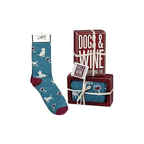 Primitives Box Sign & Sock Set - Dogs And Wine