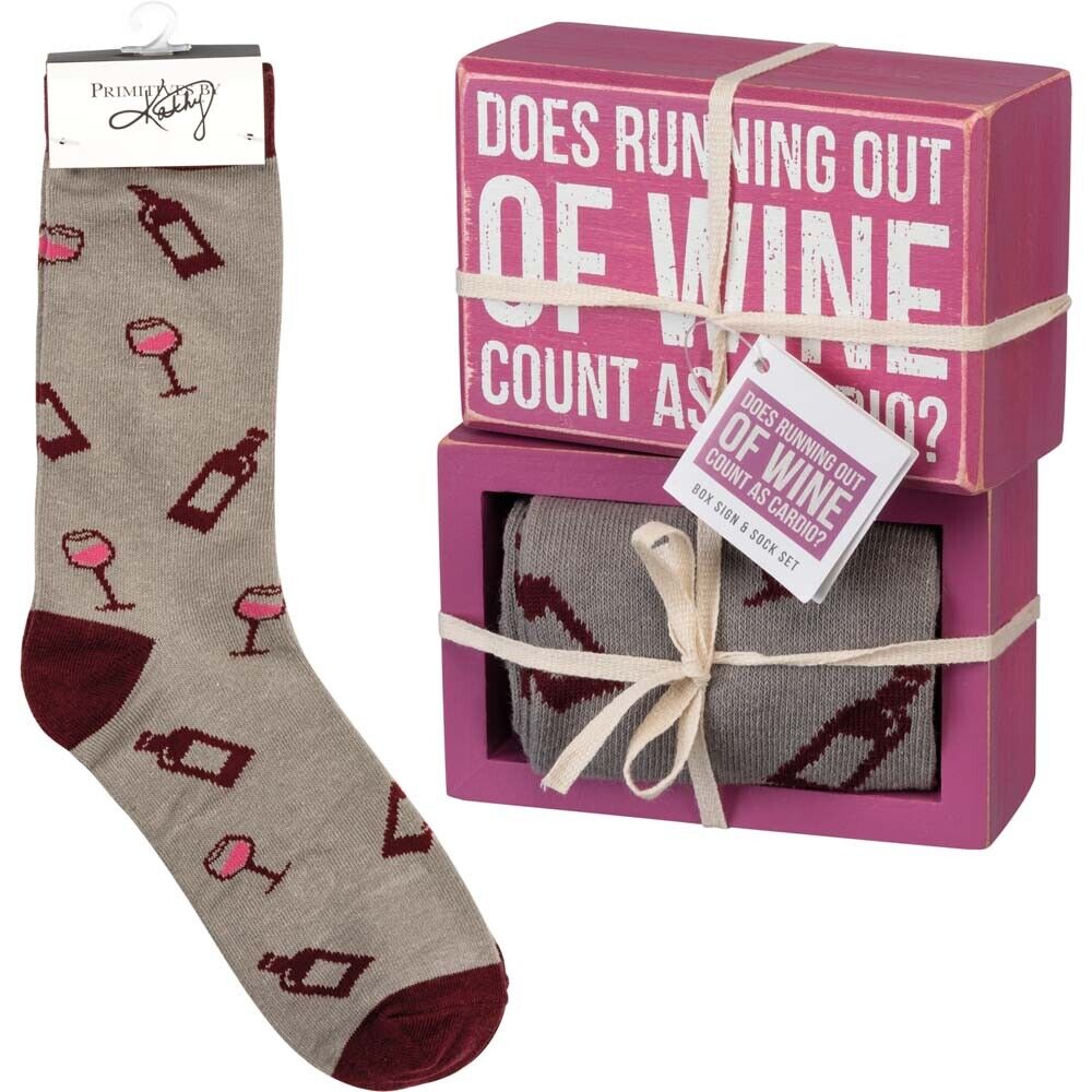 Primitives Box Sign & Sock Set - Running Out Of Wine