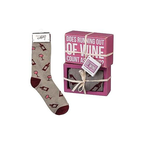 Primitives Box Sign & Sock Set - Running Out Of Wine