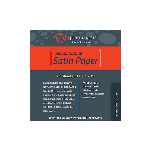 Promaster Fine Art Baryta Natural Satin Paper 8.5"x11" - 20 Sheets