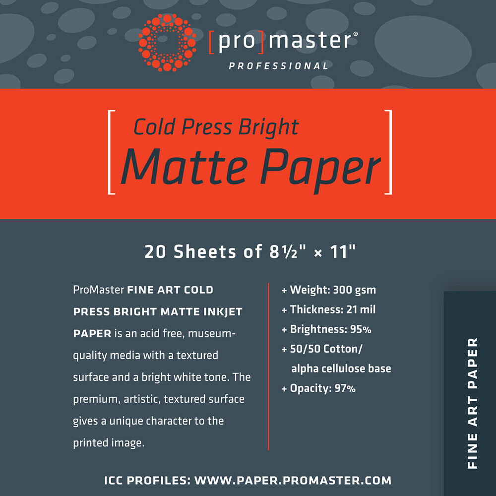 Promaster Fine Art Cold Press Bright Matte Paper 13"x19"-20 Sheets