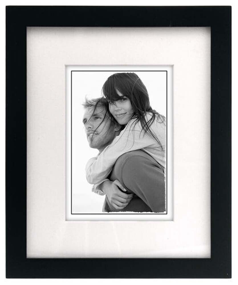 Malden Matted Linear Classic Wood Picture Frame, Black 8x10