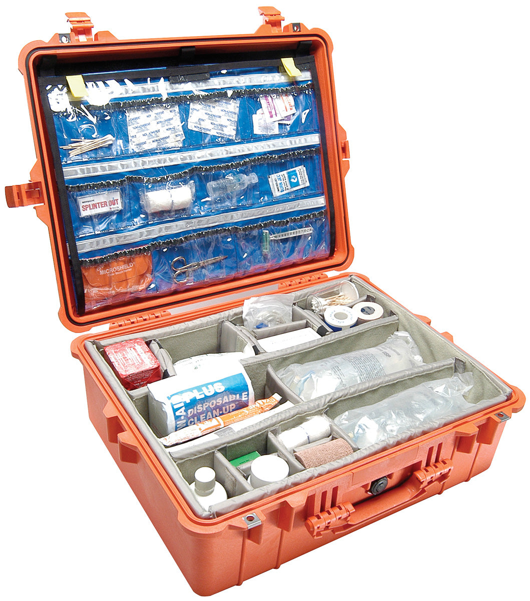 Pelican 1600 EMS Medical Case with Lid Organizer/Dividers (Orange)