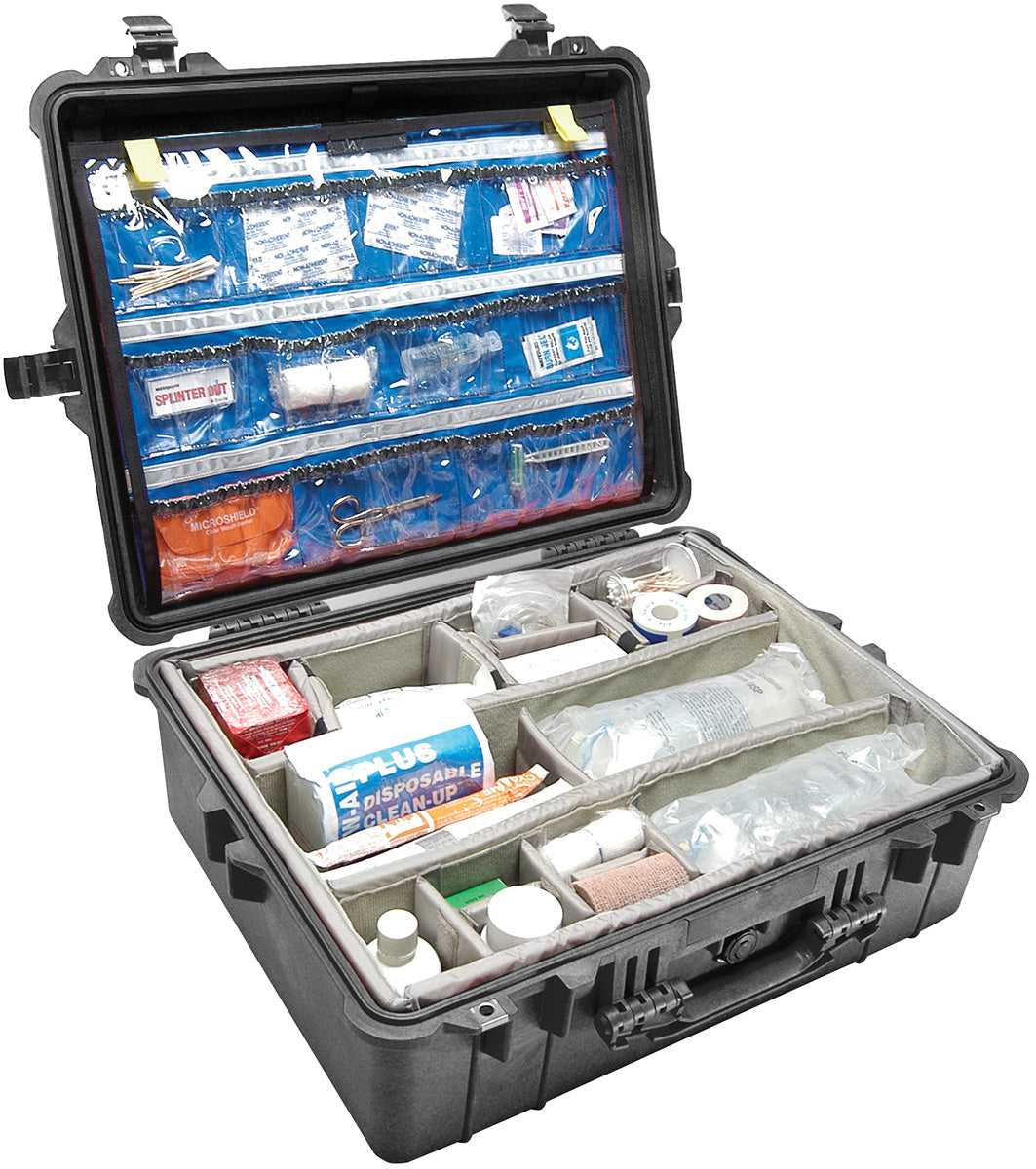 Pelican 1600 EMS Medical Case with Lid Organizer/Dividers (Black)