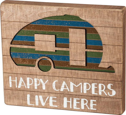 Primitives Slat Box Sign- Happy Campers Live Here
