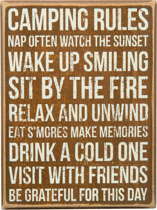 Primitives Camping Rules Box Sign