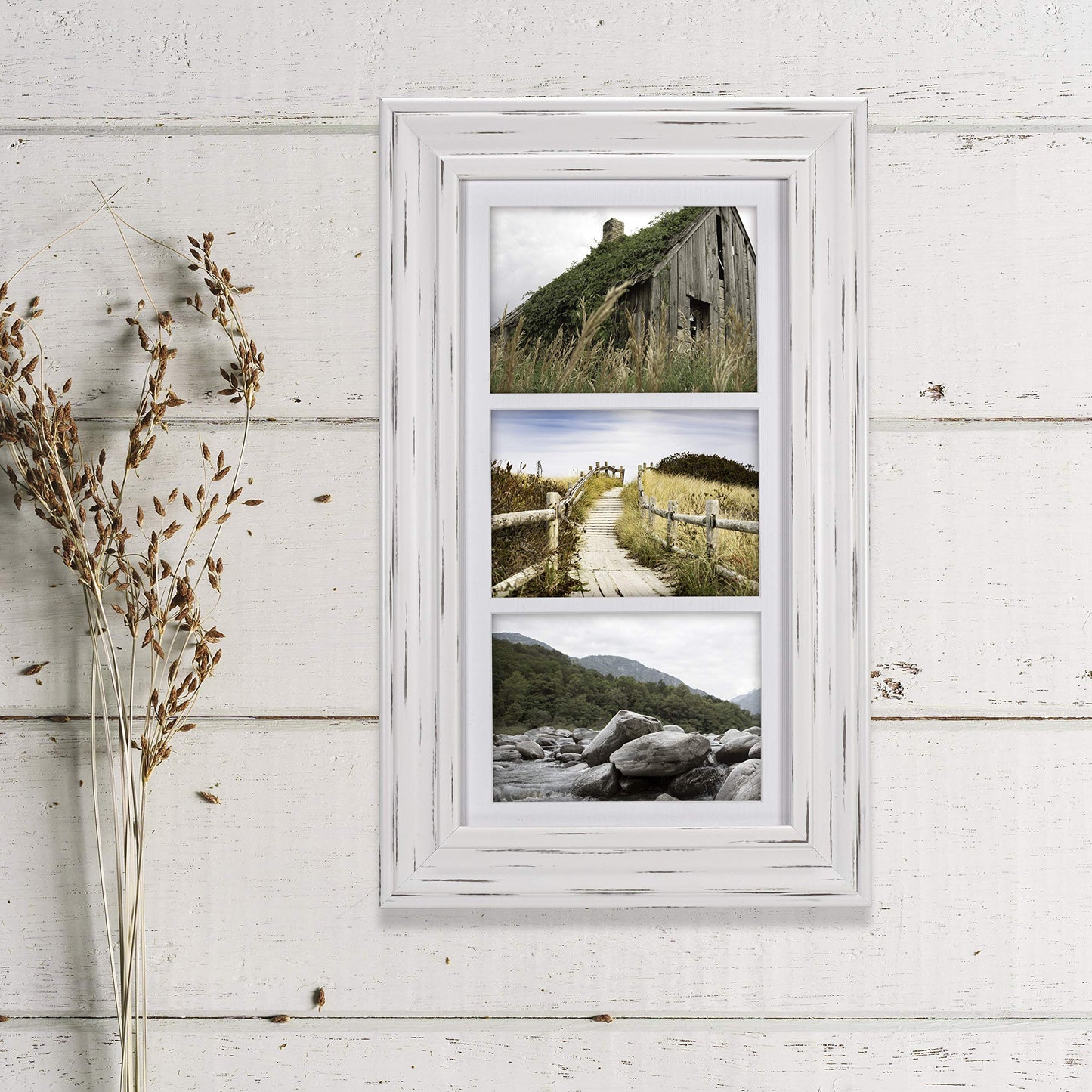 Malden White Wash 3 Opening (5x7) Frame