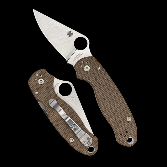 Spyderco Para 3 Brown Canvas Micarta, Satin CruWear - C223MPCW