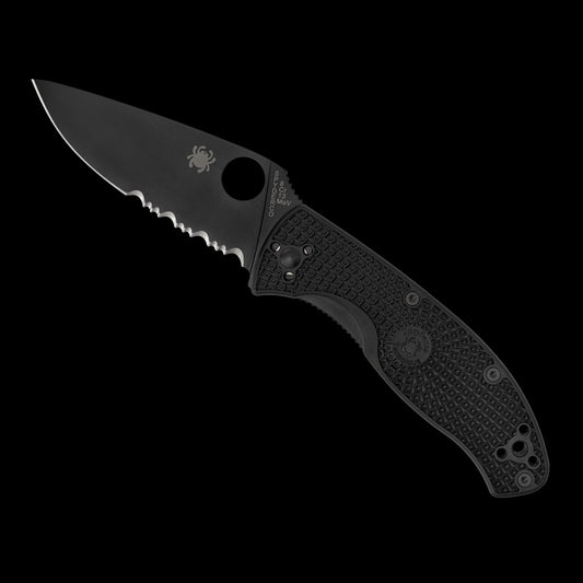 Spyderco Tenacious Lightweight, Black FRN / Black Oxide 8Cr13MoV, Partially Serrated - C122PSBBK