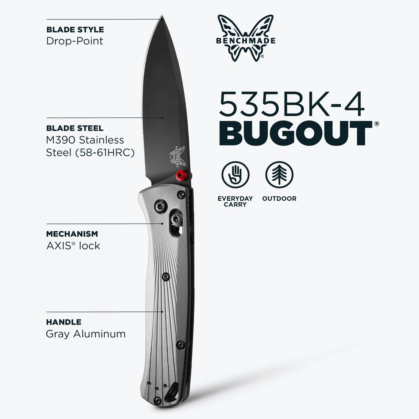 Benchmade Bugout Drop Point Gray Aluminum 535BK-4