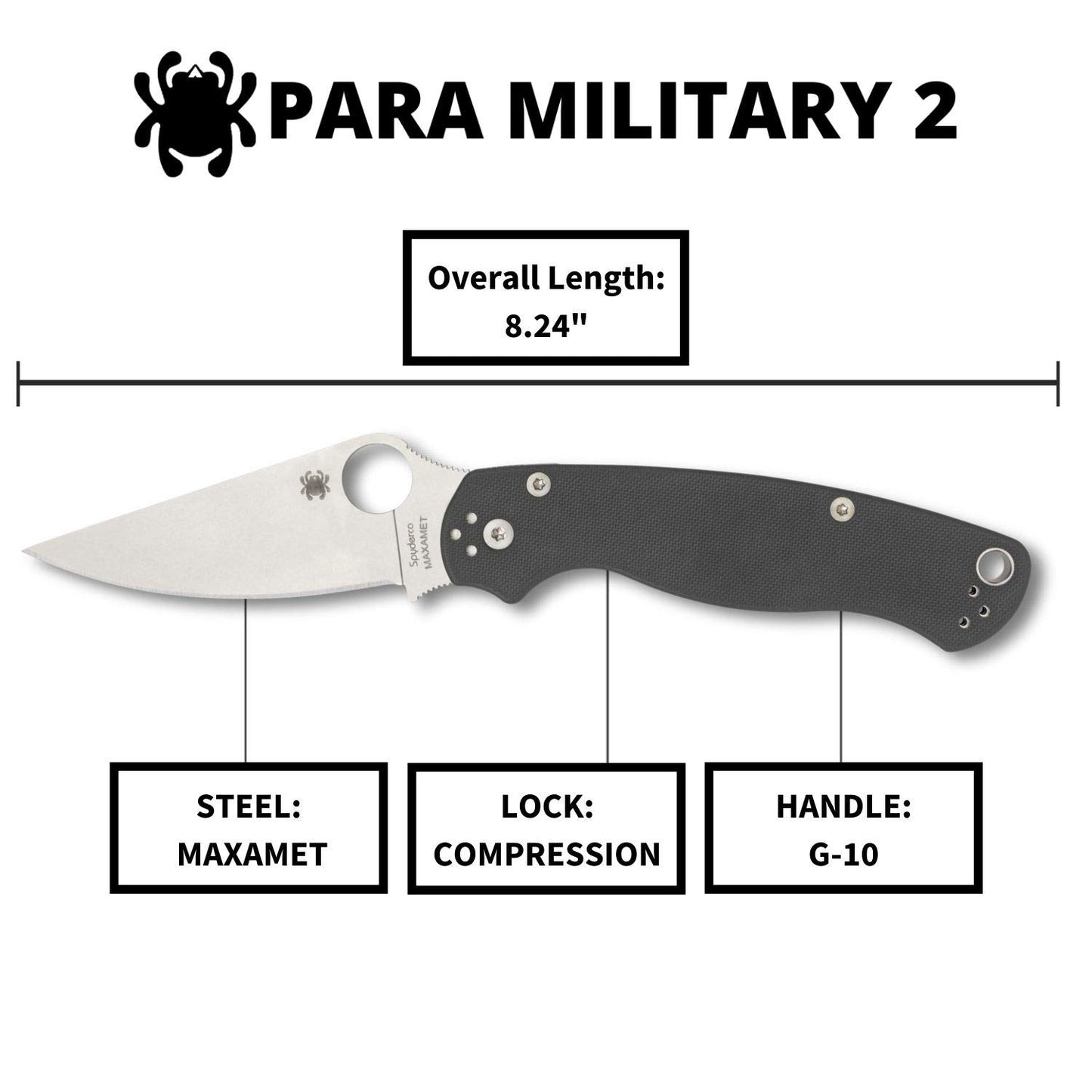 Spyderco Paramilitary 2 Gray G10, Stonewash Maxamet - C81GPDGY2